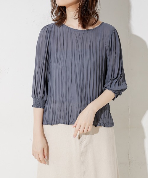 natural couture（ナチュラルクチュール）の「クリンクル加工シアーブラウス（シャツ/ブラウス・レディース・ブラック/オフホワイト/ブルー/ミント/モカ・FREE）」の12枚目の写真