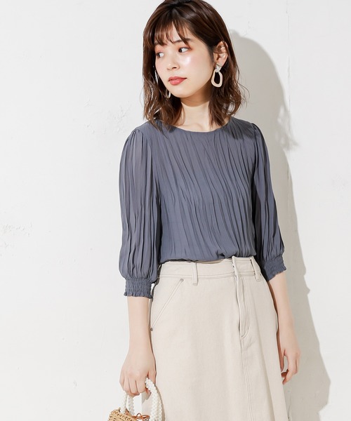 natural couture（ナチュラルクチュール）の「クリンクル加工シアーブラウス（シャツ/ブラウス・レディース・ブラック/オフホワイト/ブルー/ミント/モカ・FREE）」の7枚目の写真