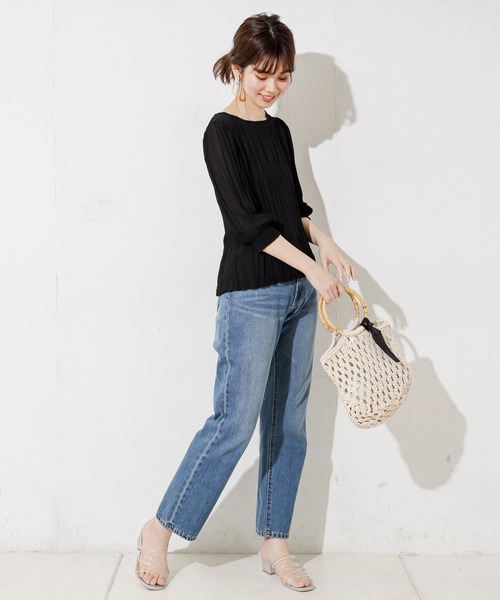 natural couture（ナチュラルクチュール）の「クリンクル加工シアーブラウス（シャツ/ブラウス・レディース・ブラック/オフホワイト/ブルー/ミント/モカ・FREE）」の9枚目の写真