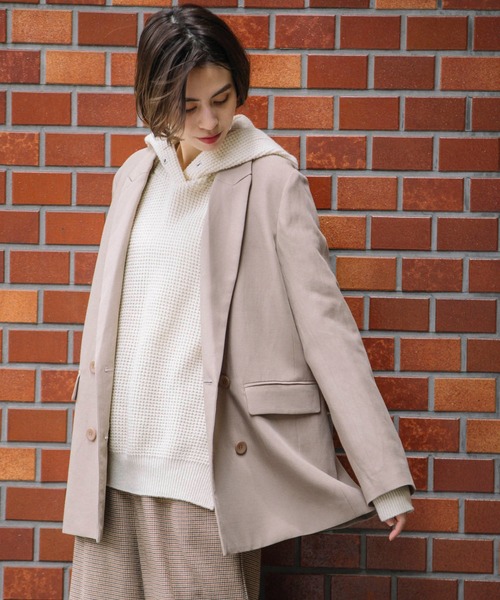 Munich（ミューニック）の「トリアセテートリネンツイルダブルブレストジャケット（テーラードジャケット・レディース・ブラウン/ブラック/グレイッシュベージュ・S/XS）」の7枚目の写真