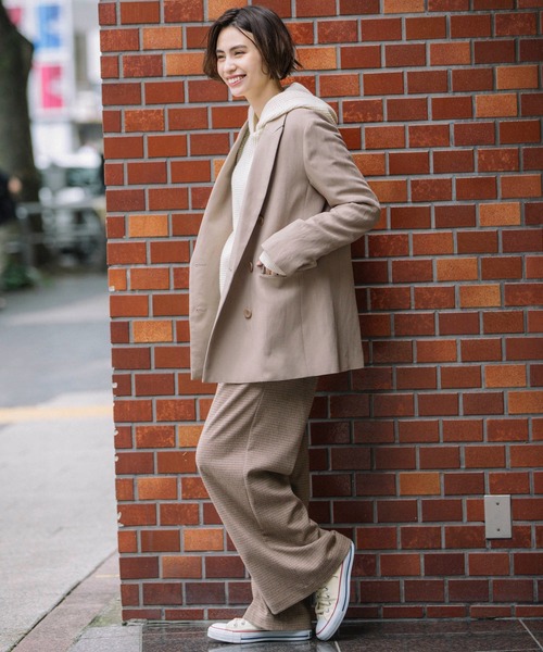 Munich（ミューニック）の「トリアセテートリネンツイルダブルブレストジャケット（テーラードジャケット・レディース・ブラウン/ブラック/グレイッシュベージュ・S/XS）」の5枚目の写真