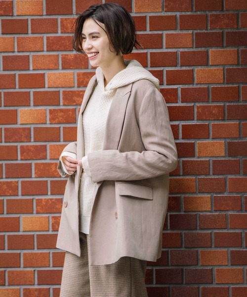 Munich（ミューニック）の「トリアセテートリネンツイルダブルブレストジャケット（テーラードジャケット・レディース・ブラウン/ブラック/グレイッシュベージュ・S/XS）」の8枚目の写真