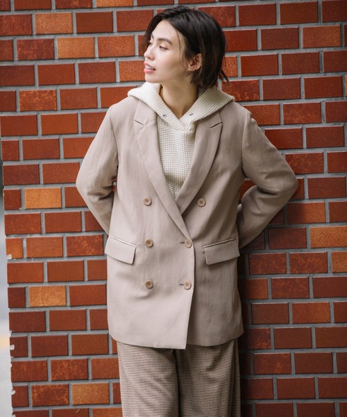 Munich（ミューニック）の「トリアセテートリネンツイルダブルブレストジャケット（テーラードジャケット・レディース・ブラウン/ブラック/グレイッシュベージュ・S/XS）」の12枚目の写真