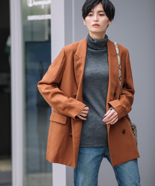 Munich（ミューニック）の「トリアセテートリネンツイルダブルブレストジャケット（テーラードジャケット・レディース・ブラウン/ブラック/グレイッシュベージュ・S/XS）」の15枚目の写真