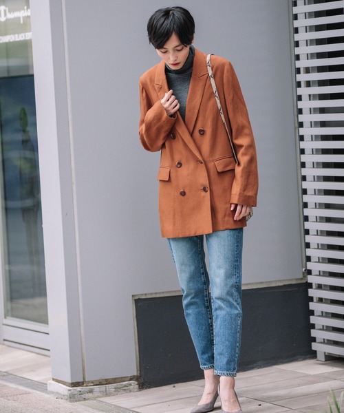 Munich（ミューニック）の「トリアセテートリネンツイルダブルブレストジャケット（テーラードジャケット・レディース・ブラウン/ブラック/グレイッシュベージュ・S/XS）」の18枚目の写真