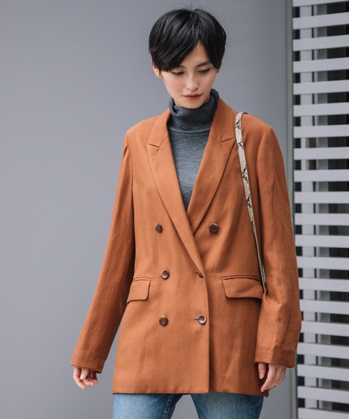 Munich（ミューニック）の「トリアセテートリネンツイルダブルブレストジャケット（テーラードジャケット・レディース・ブラウン/ブラック/グレイッシュベージュ・S/XS）」の19枚目の写真