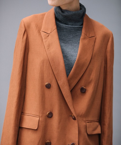 Munich（ミューニック）の「トリアセテートリネンツイルダブルブレストジャケット（テーラードジャケット・レディース・ブラウン/ブラック/グレイッシュベージュ・S/XS）」の20枚目の写真