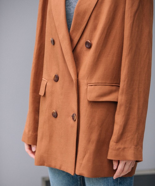 Munich（ミューニック）の「トリアセテートリネンツイルダブルブレストジャケット（テーラードジャケット・レディース・ブラウン/ブラック/グレイッシュベージュ・S/XS）」の21枚目の写真