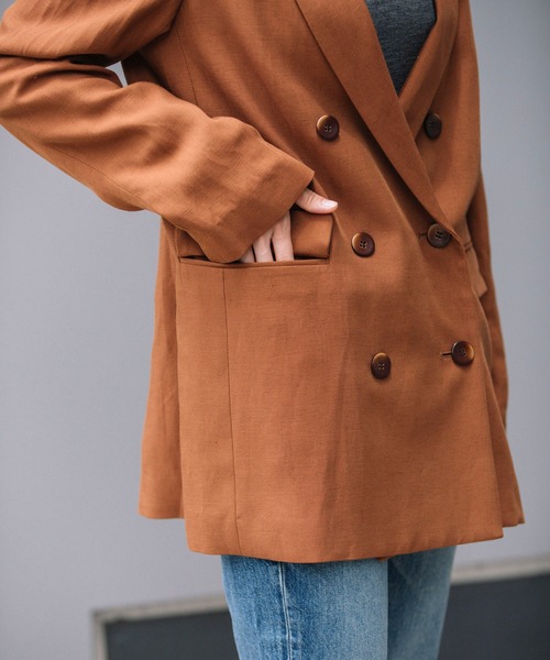 Munich（ミューニック）の「トリアセテートリネンツイルダブルブレストジャケット（テーラードジャケット・レディース・ブラウン/ブラック/グレイッシュベージュ・S/XS）」の22枚目の写真