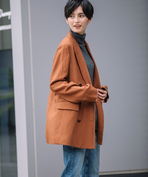 Munich（ミューニック）の「トリアセテートリネンツイルダブルブレストジャケット（テーラードジャケット・レディース・ブラウン/ブラック/グレイッシュベージュ・S/XS）」の16枚目の写真