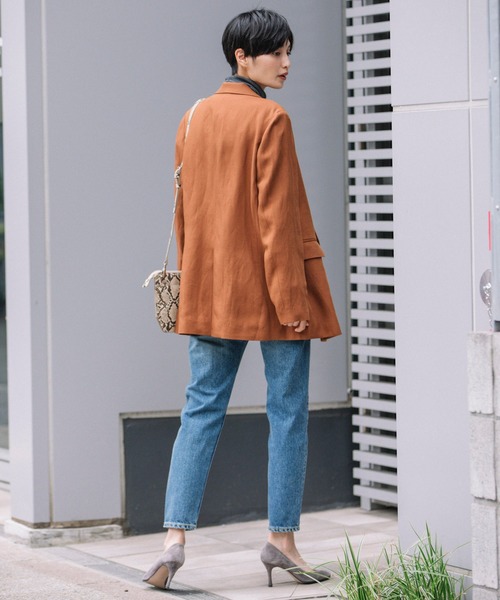 Munich（ミューニック）の「トリアセテートリネンツイルダブルブレストジャケット（テーラードジャケット・レディース・ブラウン/ブラック/グレイッシュベージュ・S/XS）」の14枚目の写真