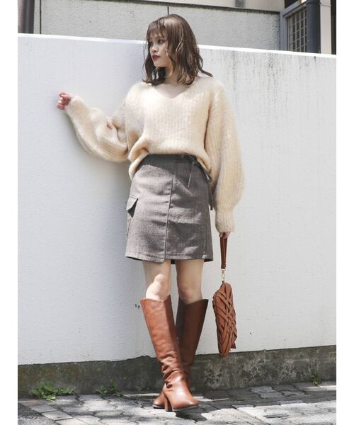 dazzlin（ダズリン）の「サイドリボンポケットミニスカート（スカート・レディース・ブラウン/ブラック/グレー・MEDIUM/SMALL）」の18枚目の写真