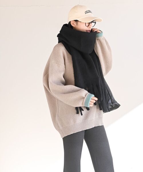 rps（アールピーエス）の「ボリュームマフラー（マフラー・レディース・ブラック/パープル/アイボリー/モカ/ライトカーキ/グレイッシュベージュ/ピンクベージュ/ブラウン/ブルー/ミント/チャコールグレー/グリーン/ライトグレー・M/フリー）」の14枚目の写真