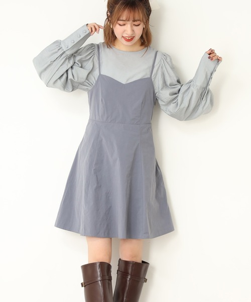 one after another NICE CLAUP(ワンアフターアナザーナイスクラップ)の「【WEB限定】ブラウスセットミニキャミワンピース(ワンピース)」|サックスブルー