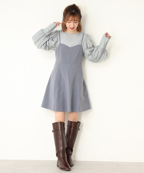 one after another NICE CLAUP（ワンアフターアナザーナイスクラップ）の「【WEB限定】ブラウスセットミニキャミワンピース（ワンピース・レディース・ブラック/サックスブルー/ブラック系その他・FREE）」の4枚目の写真