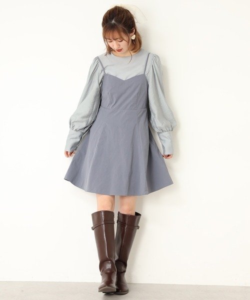 one after another NICE CLAUP（ワンアフターアナザーナイスクラップ）の「【WEB限定】ブラウスセットミニキャミワンピース（ワンピース・レディース・ブラック/サックスブルー/ブラック系その他・FREE）」の5枚目の写真