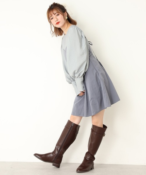 one after another NICE CLAUP（ワンアフターアナザーナイスクラップ）の「【WEB限定】ブラウスセットミニキャミワンピース（ワンピース・レディース・ブラック/サックスブルー/ブラック系その他・FREE）」の6枚目の写真