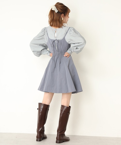 one after another NICE CLAUP（ワンアフターアナザーナイスクラップ）の「【WEB限定】ブラウスセットミニキャミワンピース（ワンピース・レディース・ブラック/サックスブルー/ブラック系その他・FREE）」の7枚目の写真