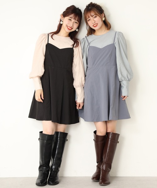 one after another NICE CLAUP（ワンアフターアナザーナイスクラップ）の「【WEB限定】ブラウスセットミニキャミワンピース（ワンピース・レディース・ブラック/サックスブルー/ブラック系その他・FREE）」の8枚目の写真