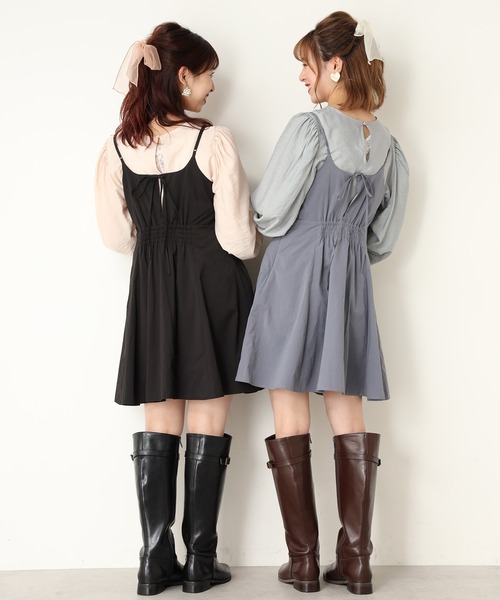 one after another NICE CLAUP（ワンアフターアナザーナイスクラップ）の「【WEB限定】ブラウスセットミニキャミワンピース（ワンピース・レディース・ブラック/サックスブルー/ブラック系その他・FREE）」の9枚目の写真