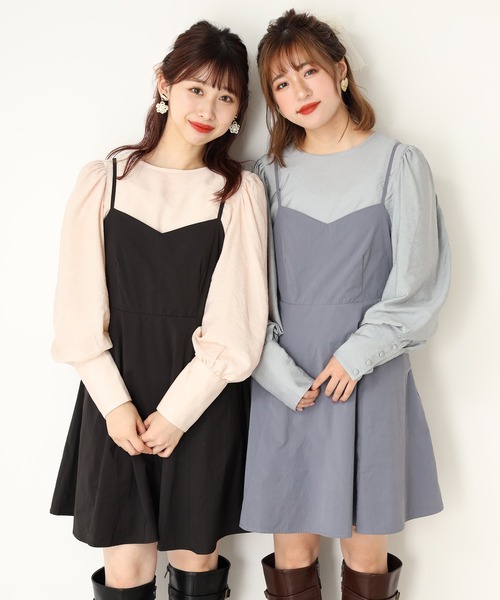 one after another NICE CLAUP（ワンアフターアナザーナイスクラップ）の「【WEB限定】ブラウスセットミニキャミワンピース（ワンピース・レディース・ブラック/サックスブルー/ブラック系その他・FREE）」の10枚目の写真