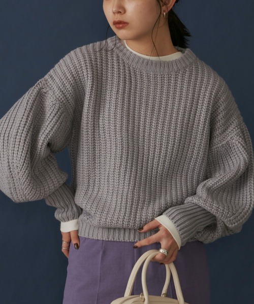 Aunt Marie's(アントマリーズ)の「ボリュームスリーブカラークルーネックニット / AUNT MARIE'S(ニット/セーター・レディース・ライトグリーン/アイボリー/イエロー/ライトパープル・FREE)」の2枚目の写真