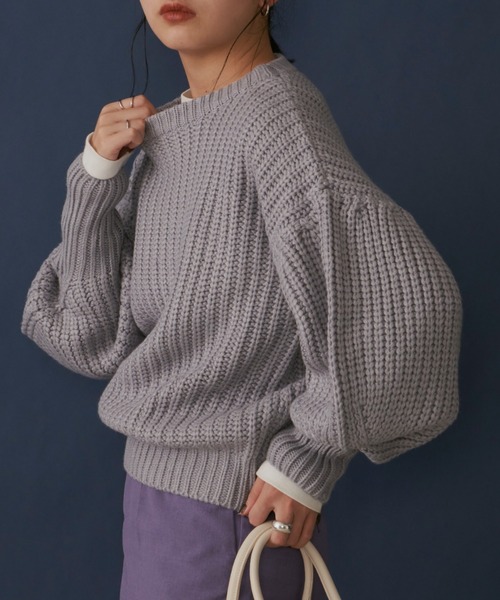 Aunt Marie's(アントマリーズ)の「ボリュームスリーブカラークルーネックニット / AUNT MARIE'S(ニット/セーター・レディース・ライトグリーン/アイボリー/イエロー/ライトパープル・FREE)」の9枚目の写真