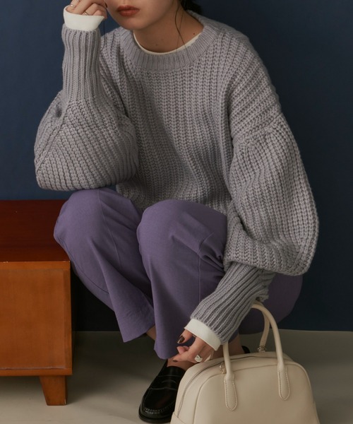 Aunt Marie's(アントマリーズ)の「ボリュームスリーブカラークルーネックニット / AUNT MARIE'S(ニット/セーター・レディース・ライトグリーン/アイボリー/イエロー/ライトパープル・FREE)」の8枚目の写真