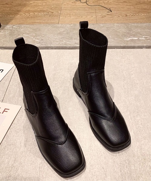 SMILE ORCHID(スマイルオーキッド)の「スクエアトゥニット ショートブーツ(ブーツ・レディース・ブラウン/ブラック・38/39/36/37)」の3枚目の写真