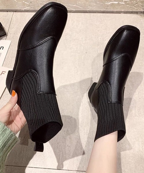 SMILE ORCHID(スマイルオーキッド)の「スクエアトゥニット ショートブーツ(ブーツ・レディース・ブラウン/ブラック・38/39/36/37)」の8枚目の写真