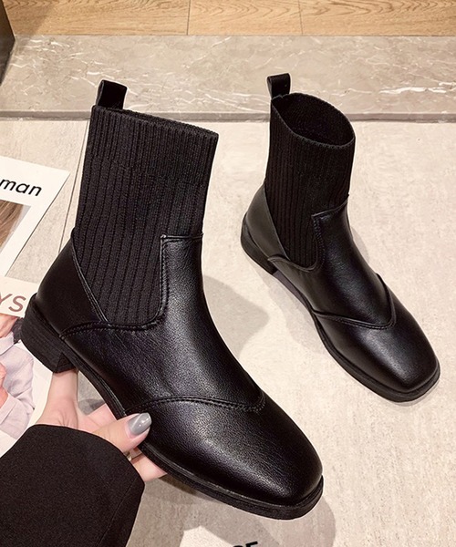 SMILE ORCHID(スマイルオーキッド)の「スクエアトゥニット ショートブーツ(ブーツ・レディース・ブラウン/ブラック・38/39/36/37)」の10枚目の写真