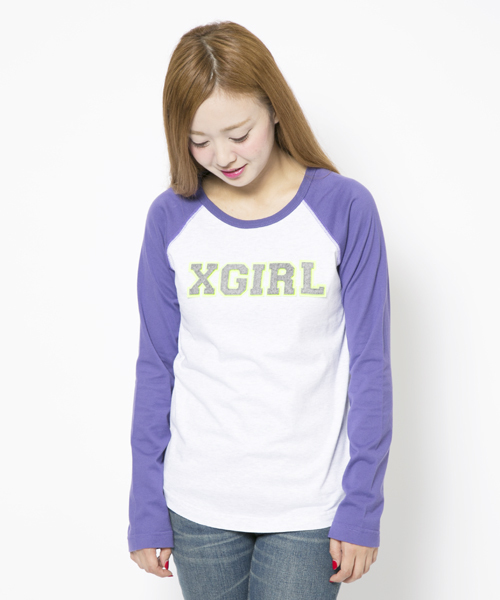 X-girl(エックスガール)の「XGIRL PATCHED B/B TEE(Tシャツ/カットソー・レディース・ブラック/アッシュ/パープル/ネイビー・2/1)」の4枚目の写真