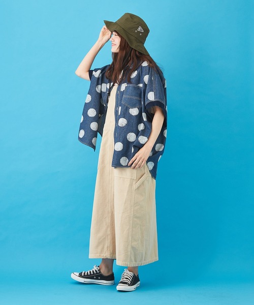 CUBE SUGAR（キューブシュガー）の「抜染ドットプリント デニム リブ袖 ドルマンシャツ（Tシャツ/カットソー・レディース・ライトブルー/インディゴブルー・M）」の6枚目の写真