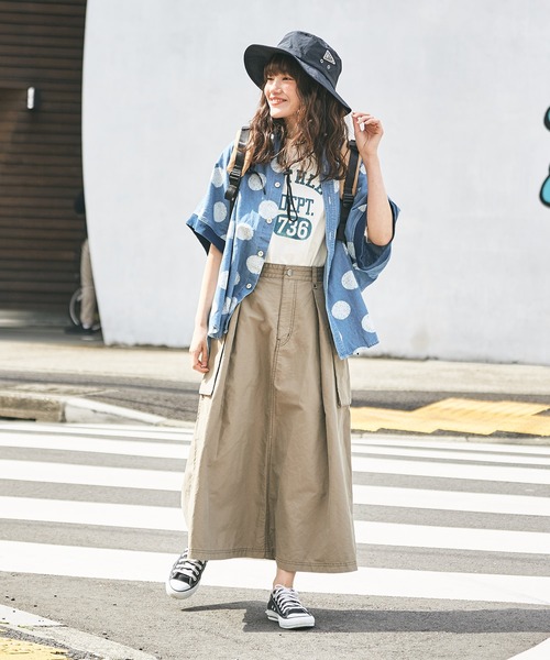 CUBE SUGAR（キューブシュガー）の「抜染ドットプリント デニム リブ袖 ドルマンシャツ（Tシャツ/カットソー・レディース・ライトブルー/インディゴブルー・M）」の9枚目の写真