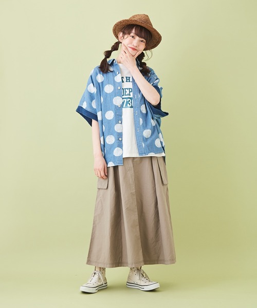 CUBE SUGAR（キューブシュガー）の「抜染ドットプリント デニム リブ袖 ドルマンシャツ（Tシャツ/カットソー・レディース・ライトブルー/インディゴブルー・M）」の10枚目の写真