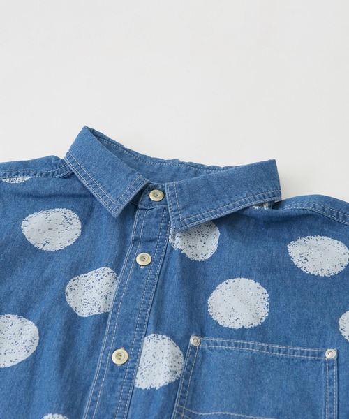 CUBE SUGAR（キューブシュガー）の「抜染ドットプリント デニム リブ袖 ドルマンシャツ（Tシャツ/カットソー・レディース・ライトブルー/インディゴブルー・M）」の15枚目の写真