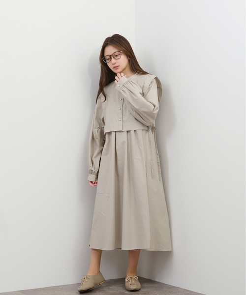 kicuri（キクリ）の「【低身長向けSサイズ】コットン100％で通気性◎ピンタックレイヤードワンピース（ワンピース・レディース・ライトグレー・SMALL/X-SMALL）」の6枚目の写真