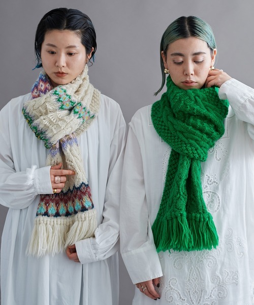 【美品】FLUSS ケーブル 変形 マフラー アルパカ ニット スカーフ 女子 美品】FLUSS ケーブル 変形 マフラー アルパカ ニット スカーフ