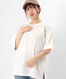 ビッグシルエット 5分袖 切替えデザインカットソー/前後 2wayTシャツ