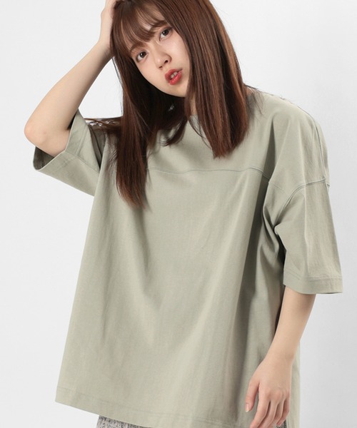 make a ray!（メイク ア レイ！）の「ビッグシルエット 5分袖 切替えデザインカットソー/前後 2wayTシャツ（Tシャツ/カットソー・レディース・チャコールグレー/オフホワイト/ミント/モカ・M/L）」の4枚目の写真