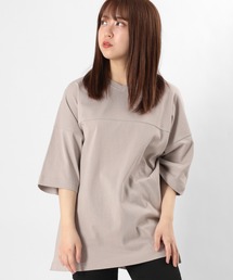 ビッグシルエット 5分袖 切替えデザインカットソー/前後 2wayTシャツ