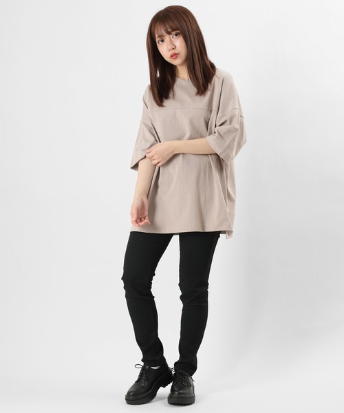 make a ray!（メイク ア レイ！）の「ビッグシルエット 5分袖 切替えデザインカットソー/前後 2wayTシャツ（Tシャツ/カットソー・レディース・チャコールグレー/オフホワイト/ミント/モカ・M/L）」の7枚目の写真