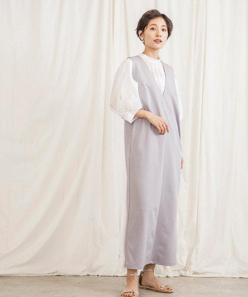 CIENA（シエナ）の「Ｖネックロングジャンスカ（ジャンパースカート・レディース・ブラック/ベージュ/グレー/キャメル・FREE/FS）」の7枚目の写真