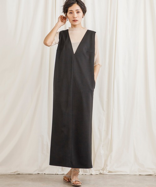 CIENA（シエナ）の「Ｖネックロングジャンスカ（ジャンパースカート・レディース・ブラック/ベージュ/グレー/キャメル・FREE/FS）」の5枚目の写真