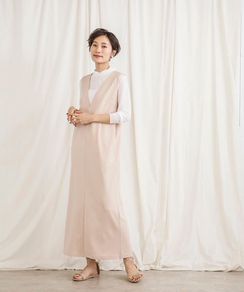 CIENA（シエナ）の「Ｖネックロングジャンスカ（ジャンパースカート・レディース・ブラック/ベージュ/グレー/キャメル・FREE/FS）」の6枚目の写真