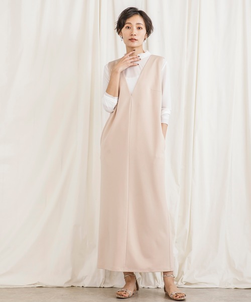 CIENA（シエナ）の「Ｖネックロングジャンスカ（ジャンパースカート・レディース・ブラック/ベージュ/グレー/キャメル・FREE/FS）」の8枚目の写真