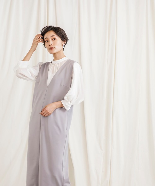 CIENA（シエナ）の「Ｖネックロングジャンスカ（ジャンパースカート・レディース・ブラック/ベージュ/グレー/キャメル・FREE/FS）」の9枚目の写真