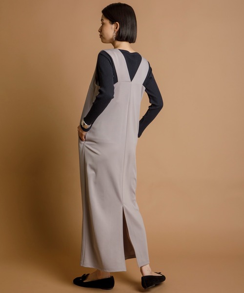 CIENA（シエナ）の「Ｖネックロングジャンスカ（ジャンパースカート・レディース・ブラック/ベージュ/グレー/キャメル・FREE/FS）」の10枚目の写真