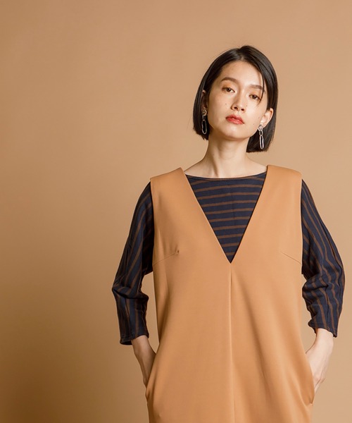 CIENA（シエナ）の「Ｖネックロングジャンスカ（ジャンパースカート・レディース・ブラック/ベージュ/グレー/キャメル・FREE/FS）」の20枚目の写真