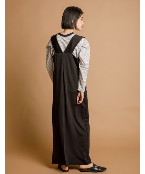 CIENA（シエナ）の「Ｖネックロングジャンスカ（ジャンパースカート・レディース・ブラック/ベージュ/グレー/キャメル・FREE/FS）」の12枚目の写真